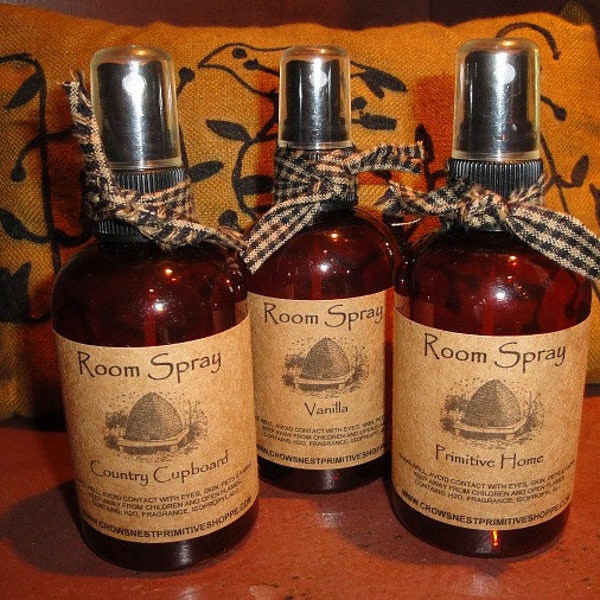 Primitive Scented Room Spray- 4oz or 8oz Your Choice of Fragrance Scent Blends- Perfect for Home Office, Bridal or Baby showers Best Seller!