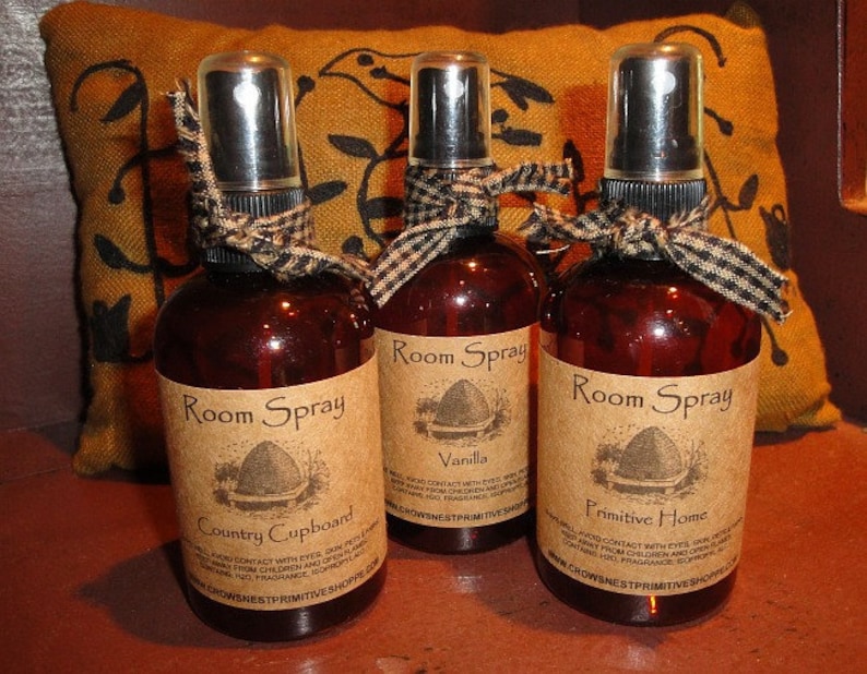 Primitive Scented Room Spray- 4oz or 8oz Your Choice of Fragrance Scent Blends- Perfect for Home Office, Bridal or Baby showers Best Seller!