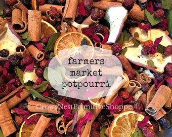 Farmers Market Potpourri blend of Spices, Pods, Sliced Oranges and Apples, Scented Farmers Market Fragrance of Fresh Peach, Apple & Citrus