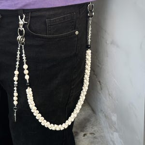 Weiß Türkis Dicke Knochen Brieftasche Kette, Schwere Brieftasche Kette, y2k Hosen Kette, Punk Brieftasche Kette, Alt Schmuck