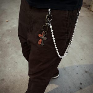 Gothic Skull Wallet Chain – Beaded Biker Keychain with Cross Charms, Punk Rock Unisex Pants Chain Accessory