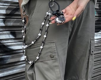 Y2K Wallet Chain: Silver Link Pants Chain, Japanese Grunge Fashion