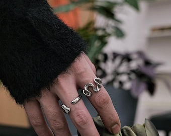Y2K Liquid Metal Ring: Irregular Titanium Steel Statement Ring