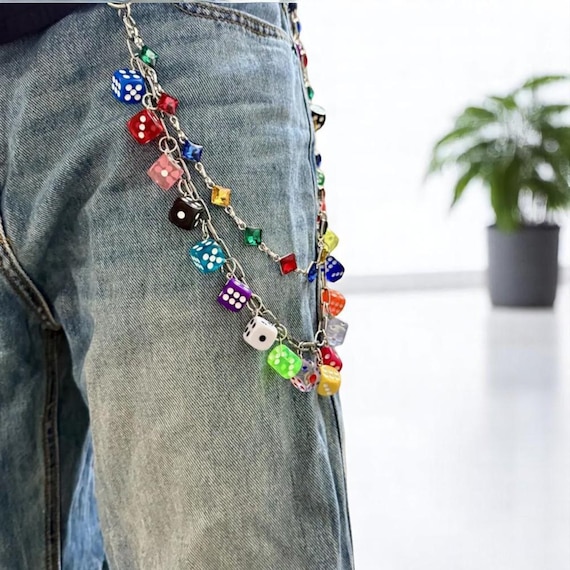 Colorful Double Layered Dice Wallet Chain, Y2k Dice Pants