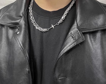 Naszyjnik z podwójną warstwą gwiazdy: choker punkowy ze stali tytanowej Y2K