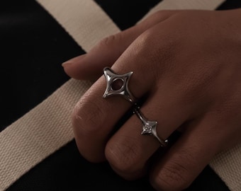 Stainless Steel Star Ring Set: Y2K Grunge Rings