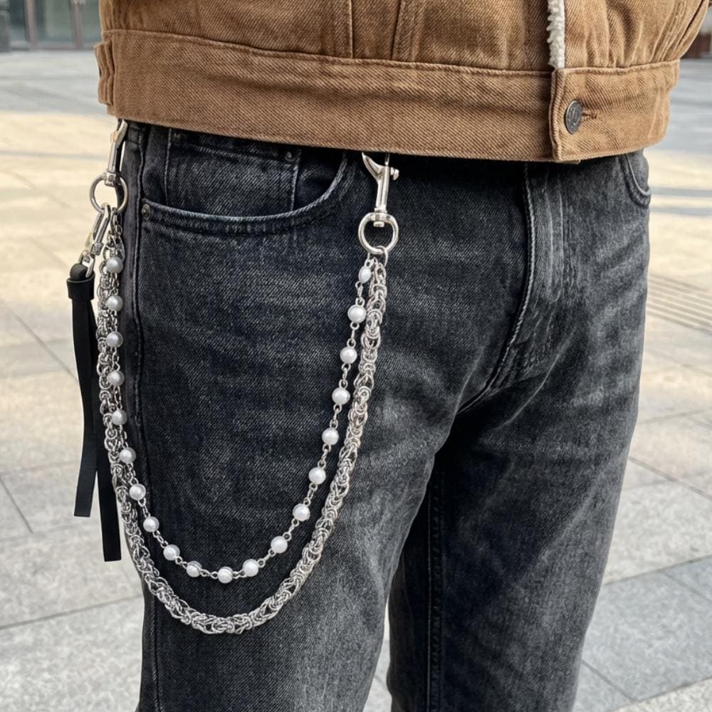 Double Layered Pearl Wallet Chain: Grunge Jean Keychain - Etsy