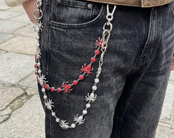 Spider Rhinestone Wallet Chain, Gothic Punk Jean Chain, Y2K Pants Chain Belt, Chain Spider Jewelry , Vintage Chain Alt Fashion Unisex Gift