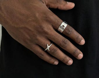 Anillo de estrella Y2K, banda celestial de acero y titanio, estilo minimalista para hombre