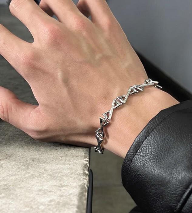 Z Pattern Chain Bracelet, Geometric Silver Bracelet