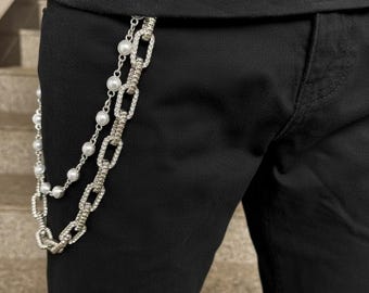 Crystal Wallet Chain: Y2K Silver Jean Chain, Punk Accessories