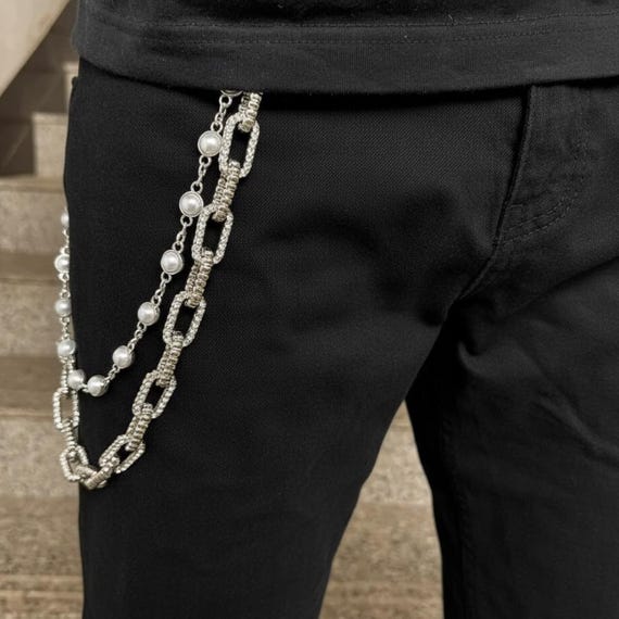 Crystal Pocket Chain Crystal Wallet Chain: Y2K Silver Jean Chain