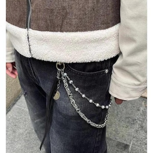 Doppellagige Perle Brieftasche Kette, Schlüsselanhänger für Jeans, Schlüsselanhänger Kette, Grunge Brieftasche Kette, Seitenkette für Jeans, Accessoires, Hosen