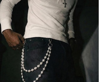 Double Layered Pearl Wallet Chain: Grunge Y2K Keychain