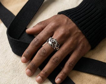 Sterling Silver Dragon Ring: Adjustable Chunky Band