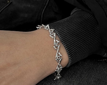 Z Pattern Chain Bracelet, Geometric Silver Bracelet