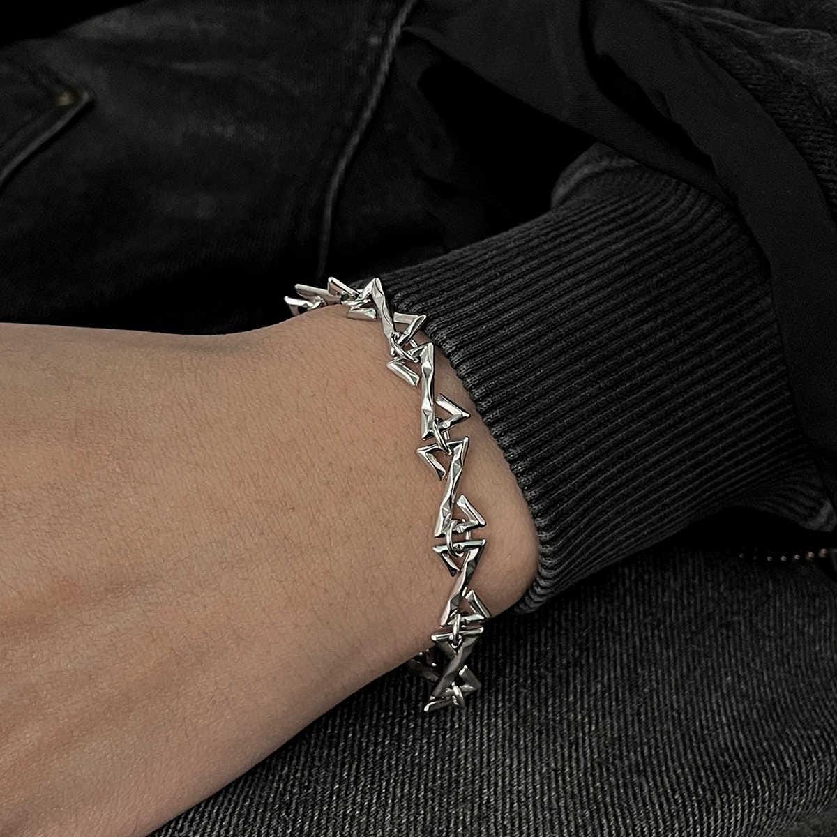 Z Pattern Chain Bracelet, Geometric Silver Bracelet