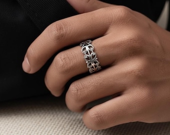 Gothic Cross Titanium Steel Ring: Hollow Crystal Band