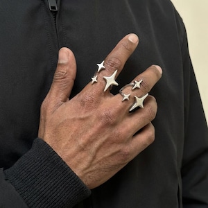 Y2K Celestial Star Ring: Chunky Titanium Steel Adjustable Band