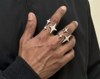 Y2K Celestial Star Ring: Chunky Titanium Steel Adjustable Band