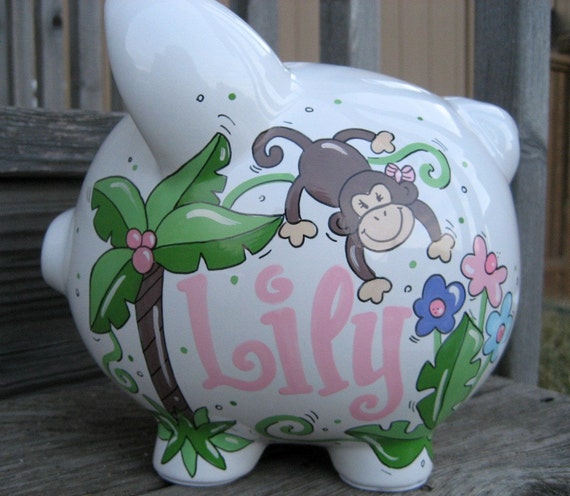 Large-Custom Personalized Piggy Bank-Monkeys | Etsy