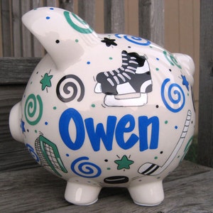 Large Hockey Fund Piggy Bank- Personalized Blue and Green
