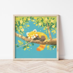 Red Panda Wall Art, Cute Red Panda Illustration Nursery Print, Adorable Animal Décor for Kids’ Rooms, Unique Birthday Gift for Children