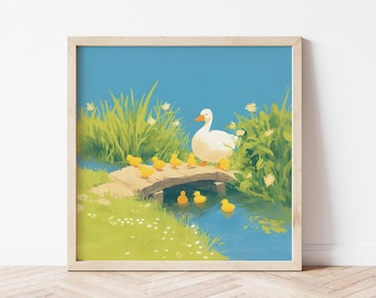 Enten und Entenküken Giclée Druck, Frühlings-Kinderzimmer-Wand-Kunst
