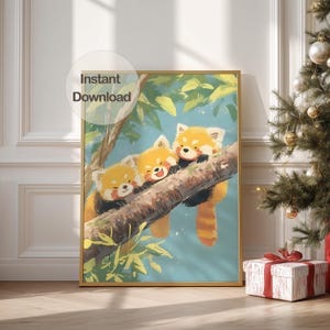 Red Panda Wall Art | Digital Christmas Gift Animal | Illustration for Nursery Print image 3
