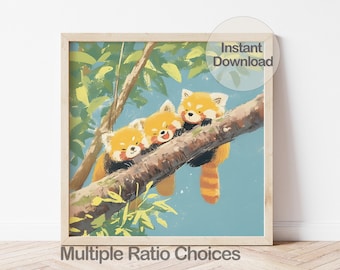 Red Panda Wall Art | Digital Christmas Gift Animal | Illustration for Nursery Print