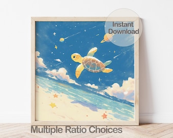 Digital Turtle Illustration for Seaworld Lovers, Instant Wall Art Baby Room Décor