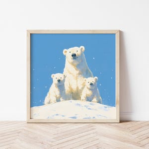 Polar Bear Family Illustration of Polar Bear Wall Art of Animal Nursery Print of Birthday Gift of Polar Bear Wall Décor