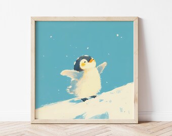 Baby Penguin Chick Wall Art | Minimalist Antarctica Animal Nursery Print