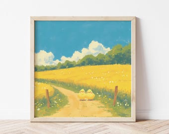 Lámina infantil de pollitos: ilustración de animales de granja, decoración para habitación infantil