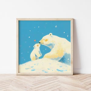 Polar Bear Wall Art, Animal Nursery Print, Polar Bear Family Illustration, Arctic Art for Kids Room, Living Room Decor, Birthday Gift