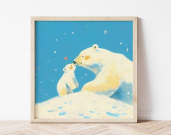 Polar Bear Family Art Print: Whimsical Nursery or Living Room Decor