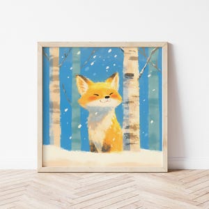 Fox Illustration Wall Art for Kids Room - Cute Winter Fox Nursery Decor & Baby Shower Gift, Wild Animal Poster