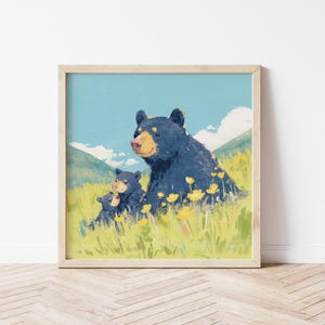 Black Bear Illustration of Bear Cubs Nursery Print of Bears Family Gifts of Bear Wall Décor of Bear Poster of Bear Wall Art