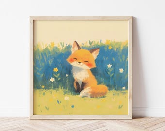 Lovely Red Fox Wall Art Print - Cute Nursery Decor & Adorable Fox Poster for Kids Room, Perfect Baby Shower Gift