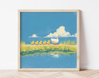 Duck and Ducklings Print: Farmland Nursery Wall Art