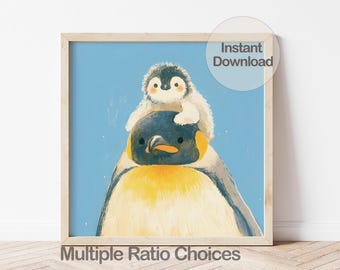 Digital Penguin Illustration, Baby Penguin Nursery Art, Instant Download Birthday Gift