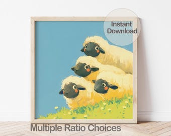 Digital Blacknose Sheep Nursery Print, Lamb Nursery Wall Art, Farm Animal Instant Download, Whimsical Kids Room Decor