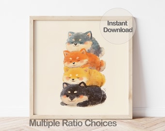 Shiba Inu Puppy Nursery Illustration, Gender Neutral Decor (Digital Download)
