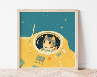 Astronaut Cat Print - Space Galaxy Nursery Wall Art