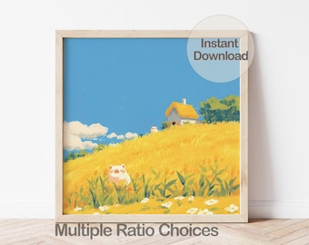 Digital Piglet Wall Art, farmyard Animal Nursery Art Print
