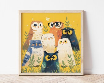 Lovely Owls Wall Art - Nursery Print, Cute Owl Friends, Gifts & Décor, Adorable Owl Poster for Kids Room, Perfect for Baby Shower