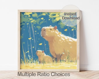 Digitales Capybara Art Print - Minimalistische Tier Illustration, Sofortige Wand Dekoration für das Kinderzimmer