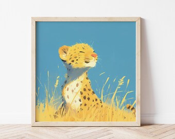 Leopard Wall Art Print, Safari Animal Nursery Art, Soft Color Wildlife Illustration