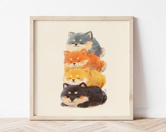 Art mural chiot Shiba Inu, impression d'illustration animale pour chambre d'enfant, cadeau d'anniversaire, décoration neutre