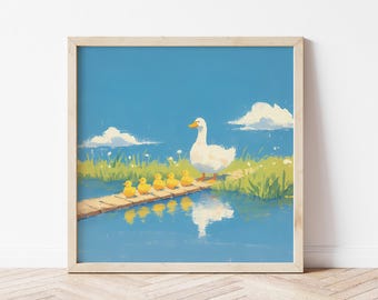 Enten und Entenküken Giclée Druck, Kinderzimmer Wandkunst